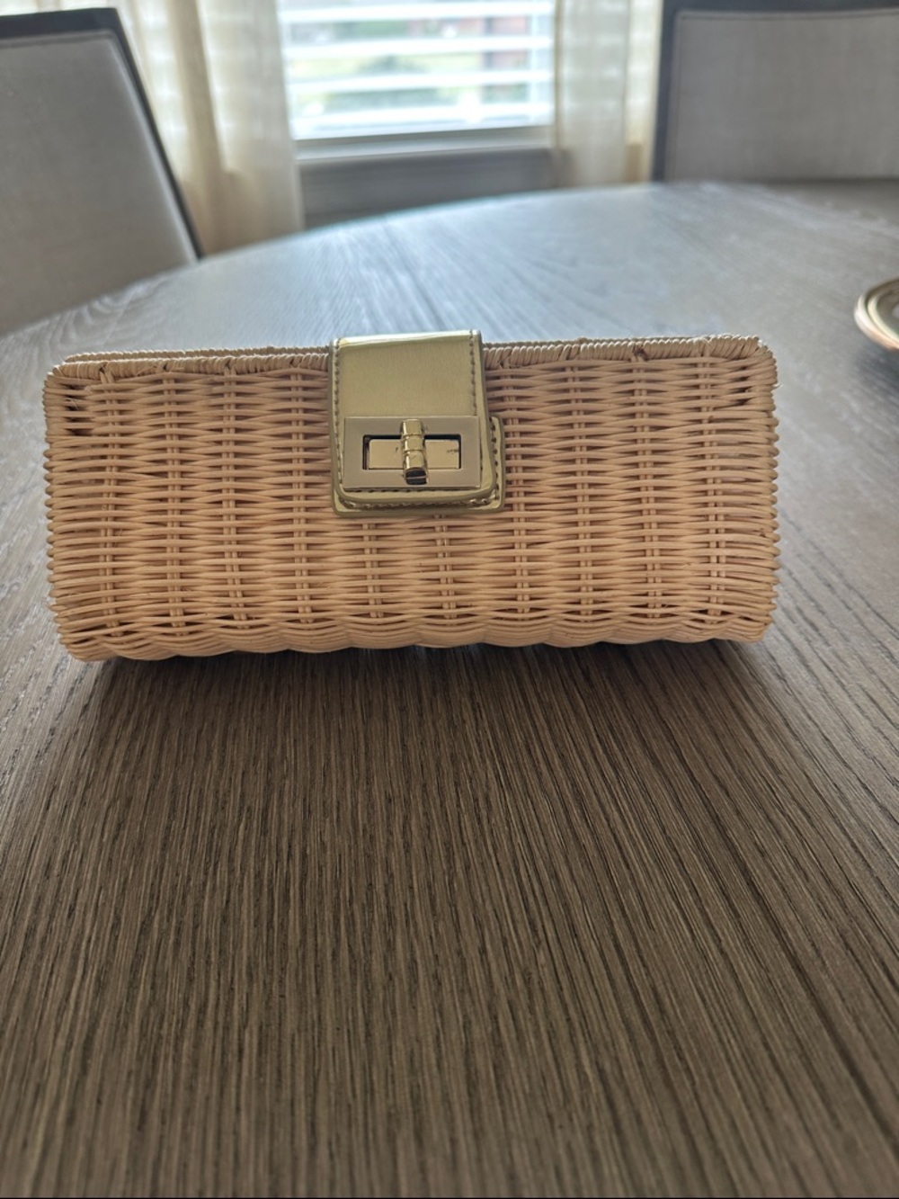 J. Crew Woven Straw Clutch in Natural Beige with Gold Hardware